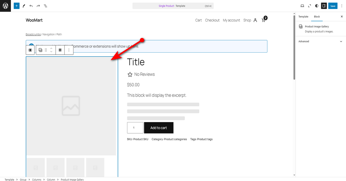 Select a block in Gutenberg editor