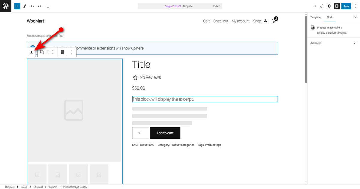 Select the parent block column