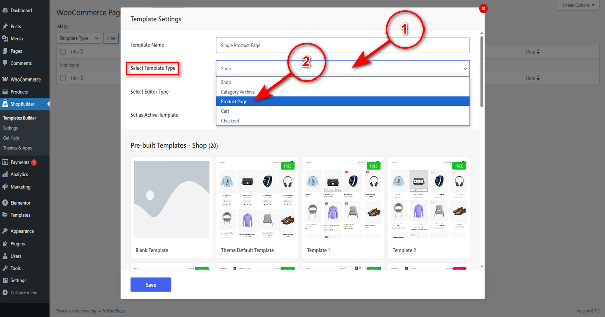 Choose product page template