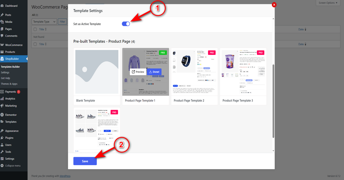Turn on Save as Active Template switch