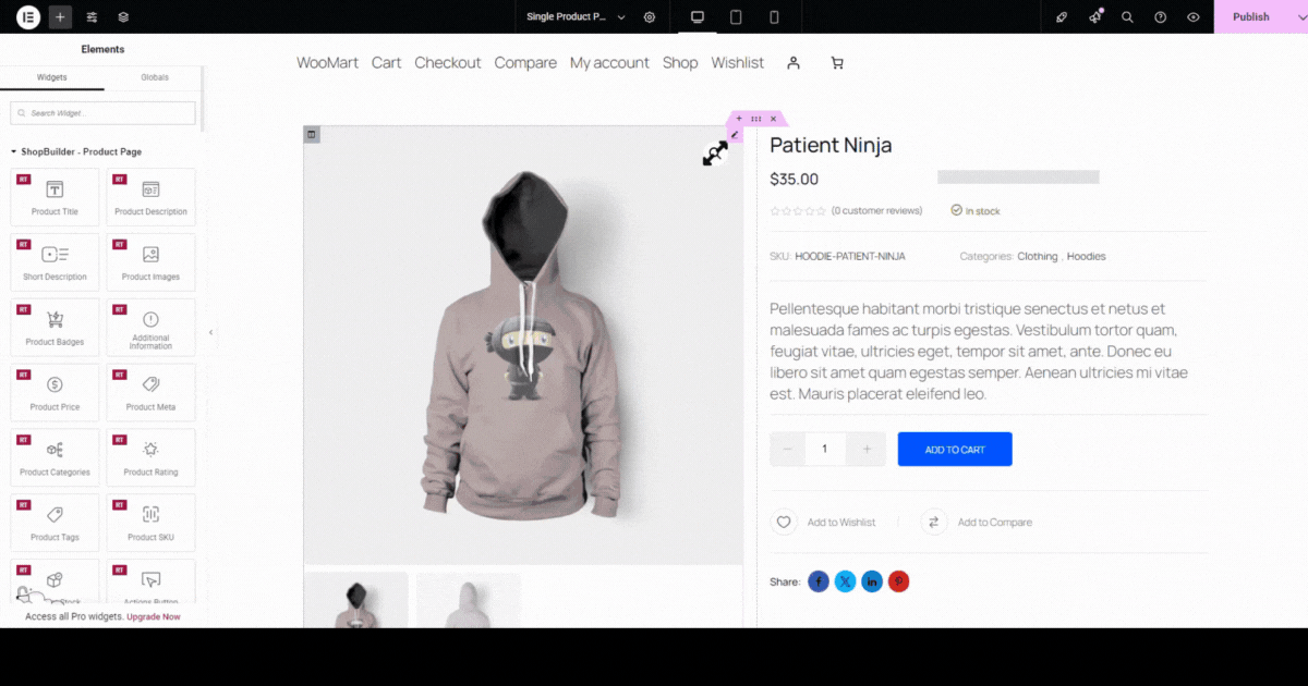 Editing a single product page with ShopBuilder