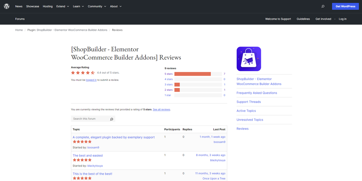 Screenshot of ShopBuilder reviews