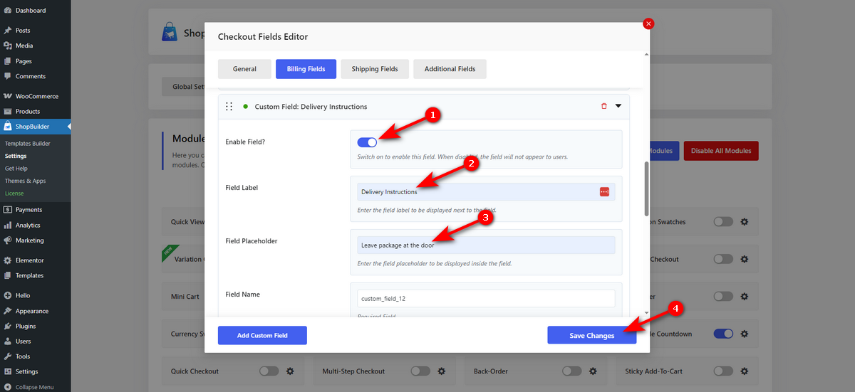 Enable custom field