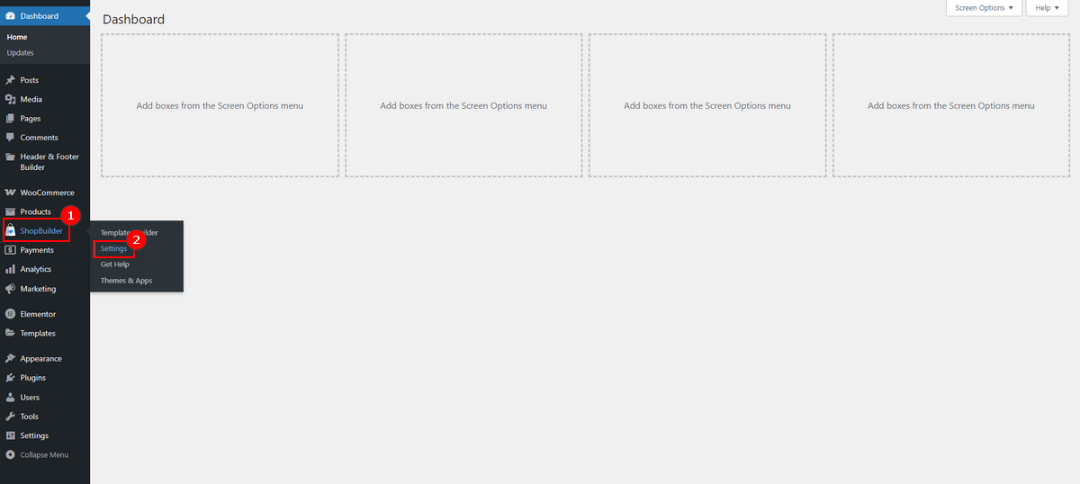 Shopbuilder settings