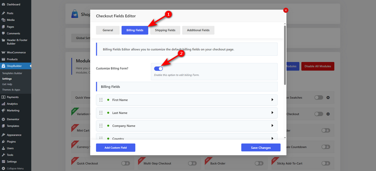 enable customize billing form