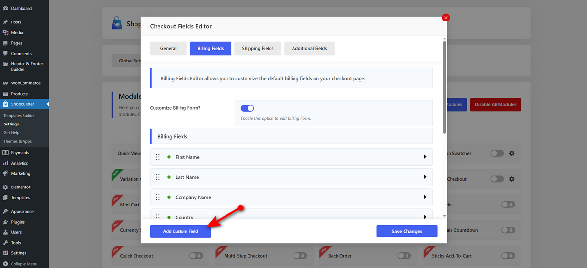 Click on the add custom field button