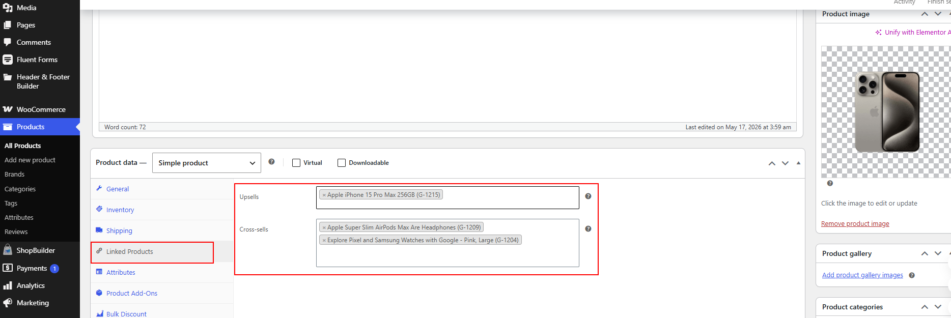 Product Page Settings of extended sell