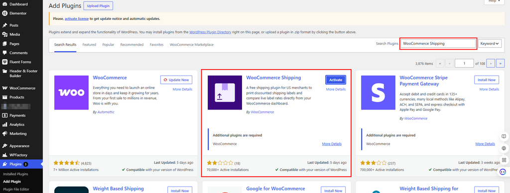 Install Woocommerce shipping