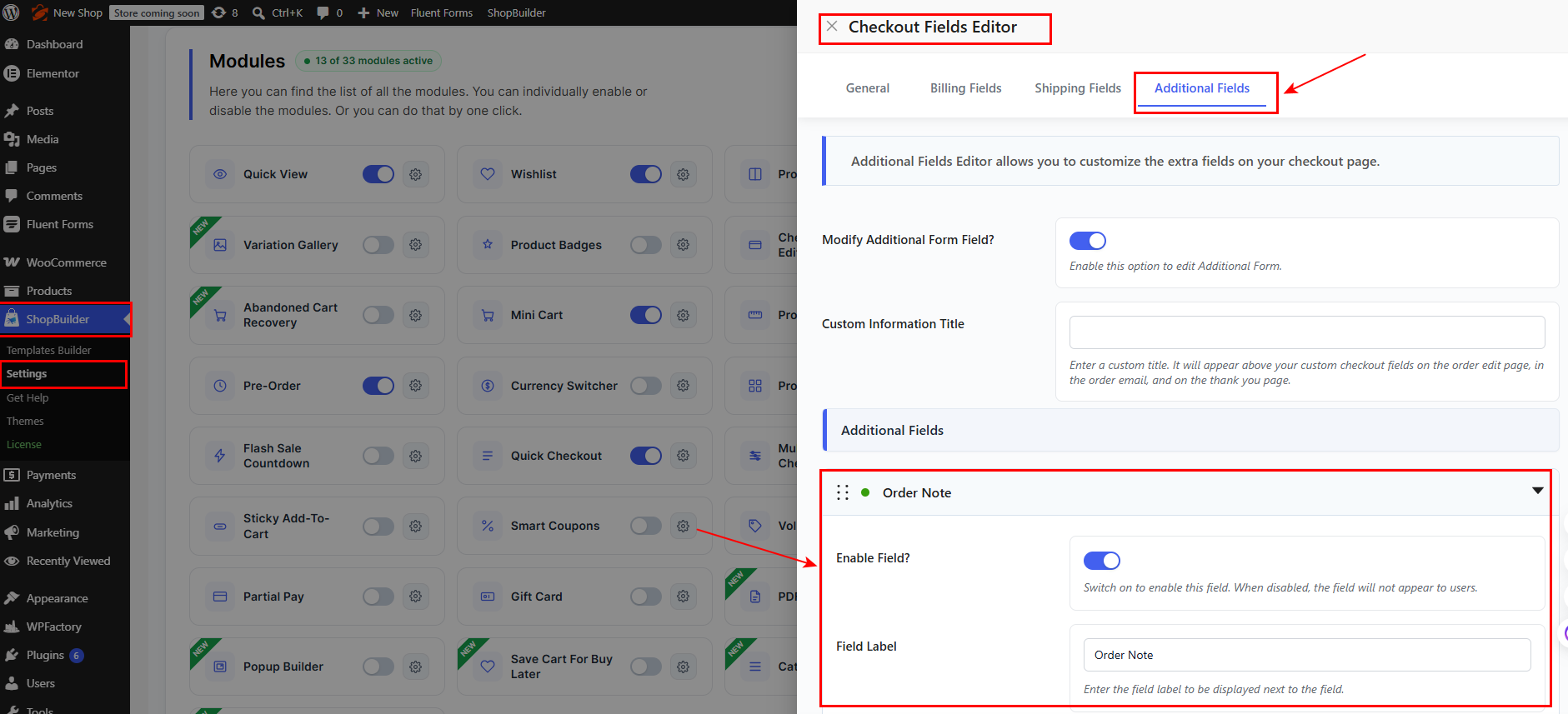 Activate Checkout fields editor