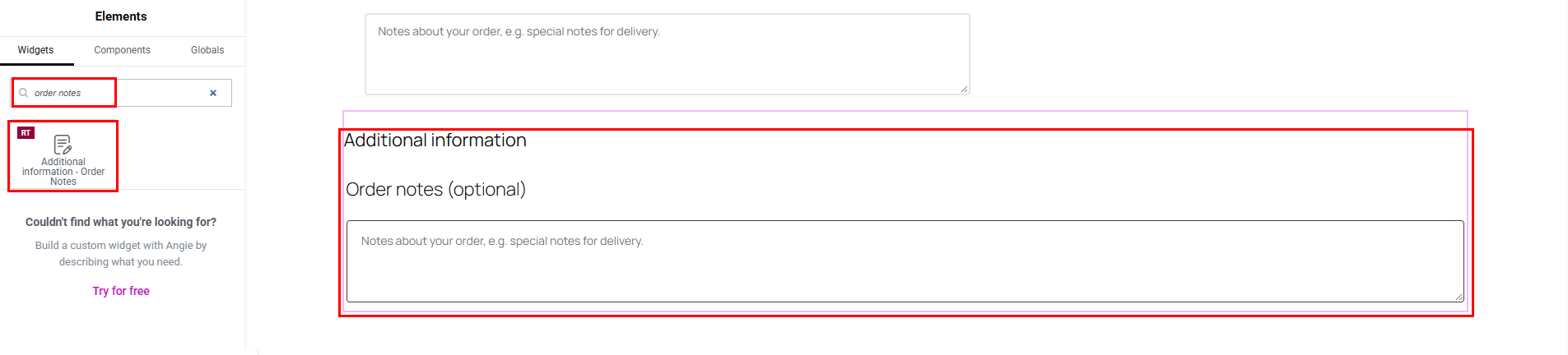 Order Notes Widget